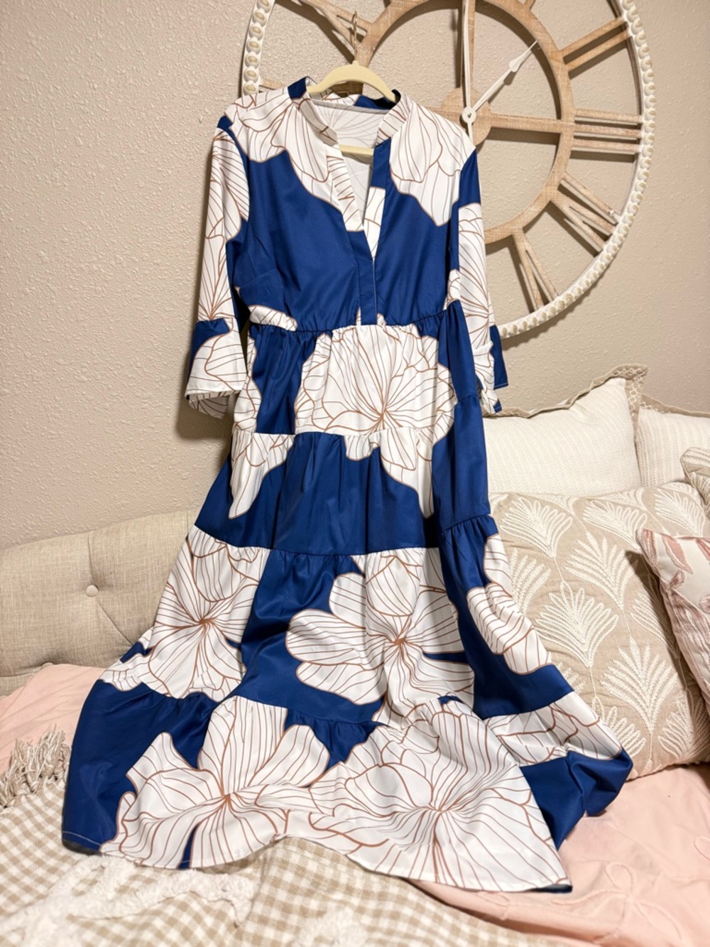 Blue and White Floral Tiered Maxi Dress